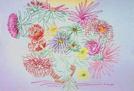 Рисование цветов восковыми мелками и акварелью