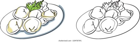 Пельмени в тарелке вектор