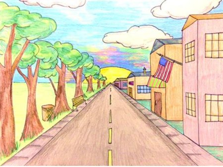 Линейная перспектива города в цвете