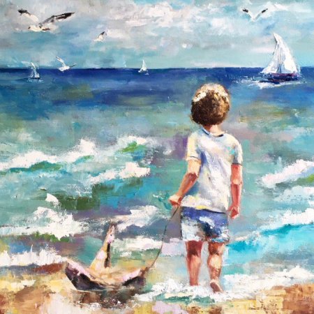 Морской пейзаж с людьми