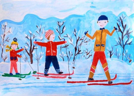 Рисунок на тему зимняя прогулка