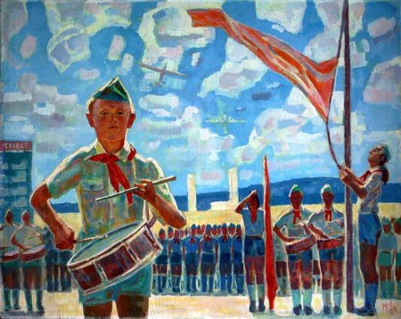 Пионерская линейка в лагере Советская живопись