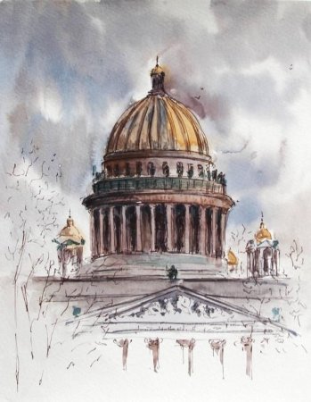 Исаакиевский собор в Санкт-Петербурге акварелью