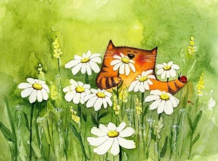 Рыжий кот в ромашках