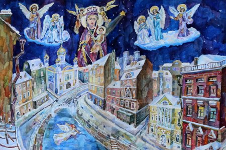 Рождественский Петербург акварель