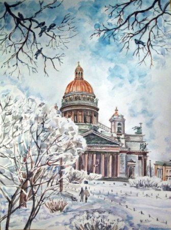 Исаакиевский собор зимой рисунок