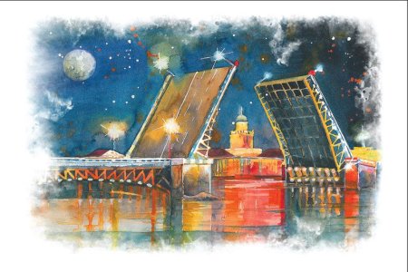 Санкт-Петербург акварель Дворцовый мост