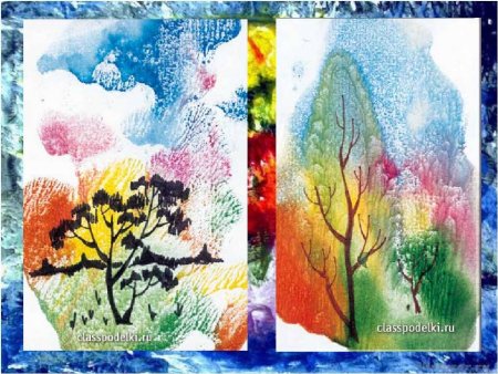 Весенний пейзаж в технике монотипия