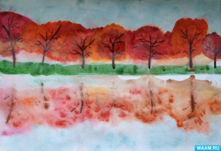 Монотипия пейзаж у озера