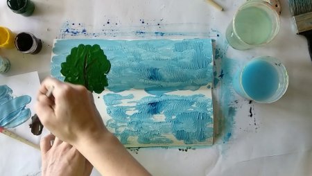 Пейзаж монотипия зеркальная Landscape