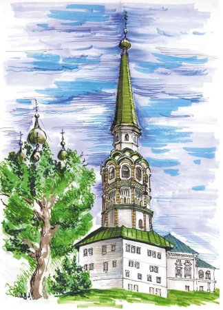 Соборная колокольня Соликамск рисунок