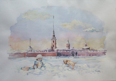 Петербургский художник Нева Петропавловская крепость