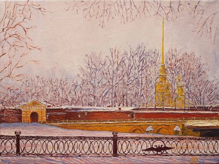 Зимний Санкт Петербург акварель Петропавловская крепость