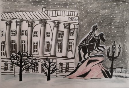 Зимний Петербург рисунок карандашом