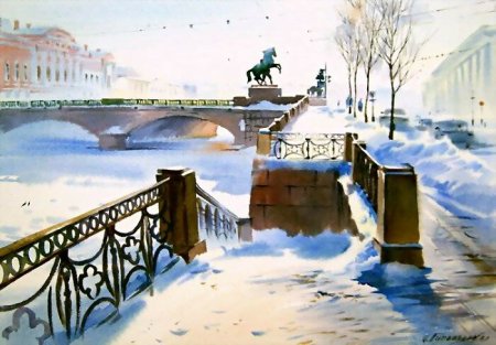 Акварель городской пейзаж Константин Кузема