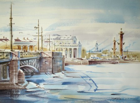 Зимний город акварель