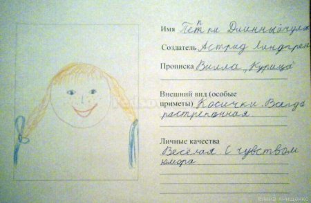 Паспорт литературного героя