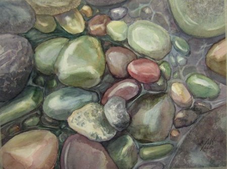 Морские камни акварелью