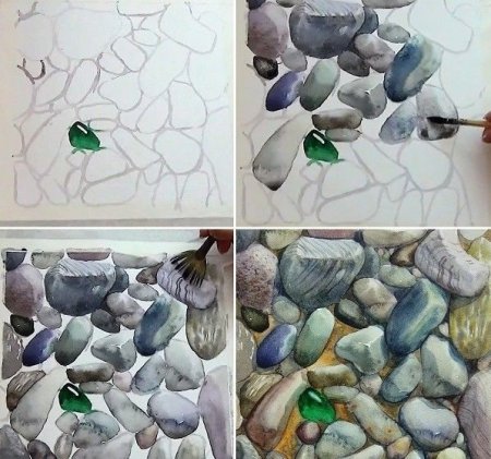 Морская галька акварелью