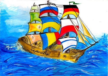 Корабль цветными карандашами