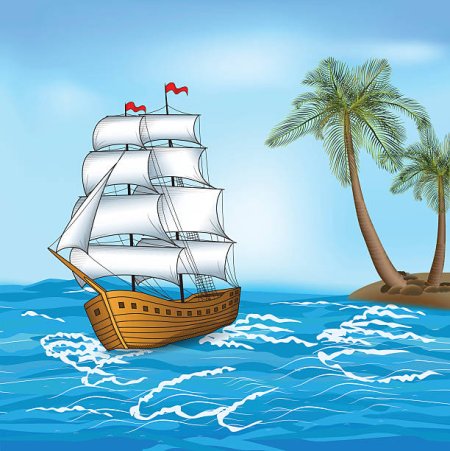 Остров и корабль мультяшный