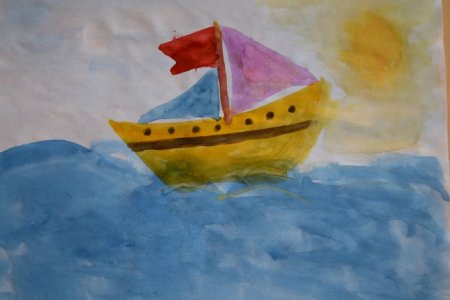Корабль красками для детей