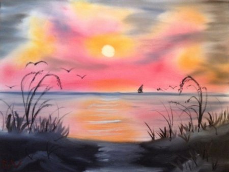 Осенний закат акварелью