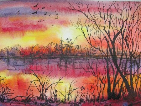 Пейзаж гуашью