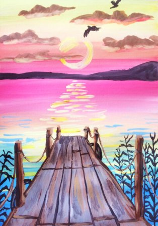 Пейзаж цветными карандашами для детей