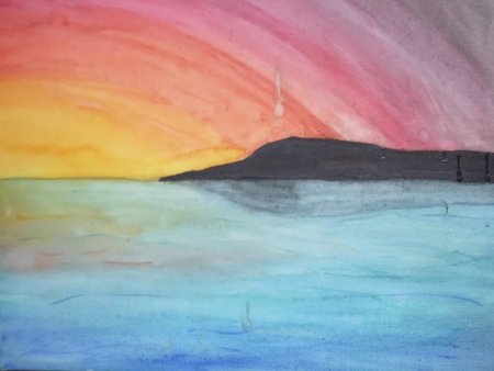 Закат красками для детей