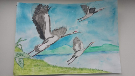 Журавль рисунок детский