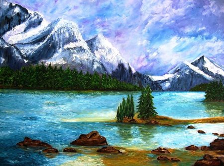 Горный пейзаж красками