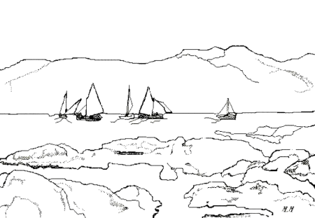 Раскраска горы и море