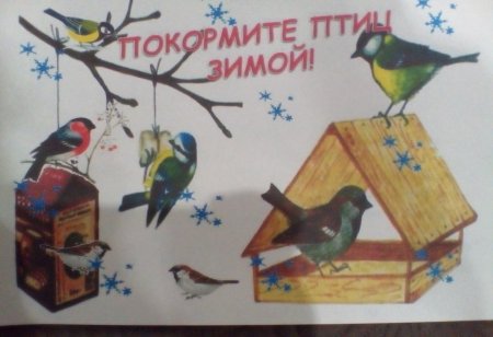Сюжетная картина птицы на кормушке