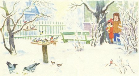 Рисование птицы на кормушке