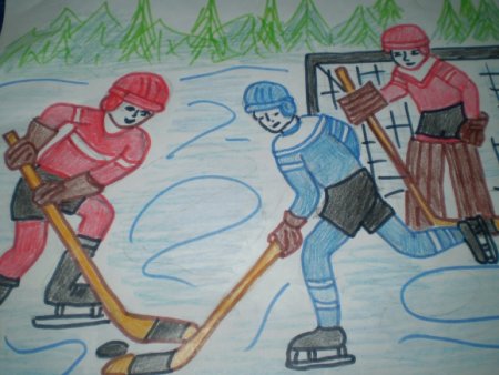 Детский рисунок на тему хоккей