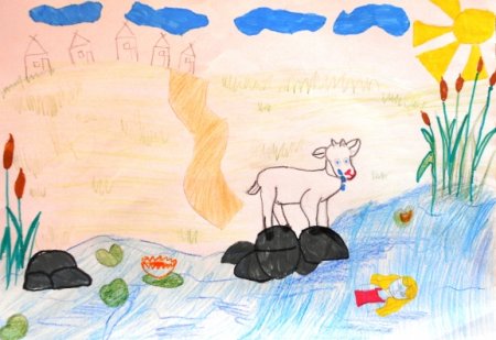 Детский рисунок к сказке сестрица Аленушка и братец Иванушка