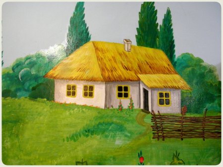 Домик в деревеньке нарисованный