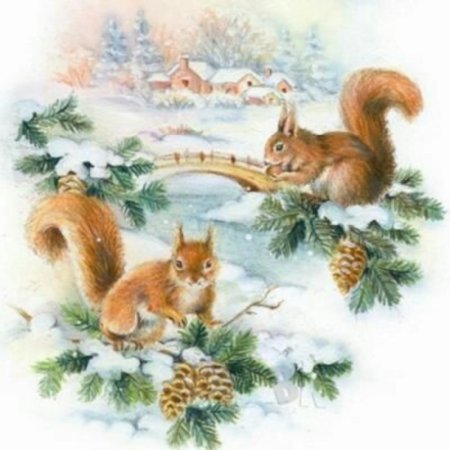 Сказочный зимний лес с белочками