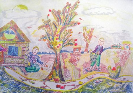 Яблочный спас рисунок детский