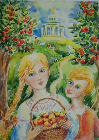 Детские рисунки на тему яблочный спас