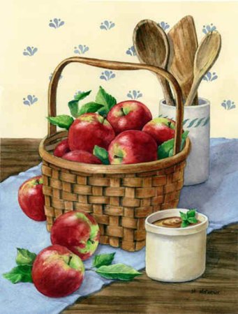 Корзина с яблоками рисование