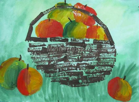 Нетрадиционное рисование фрукты в корзинке