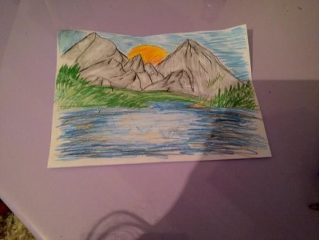 Озеро цветными карандашами