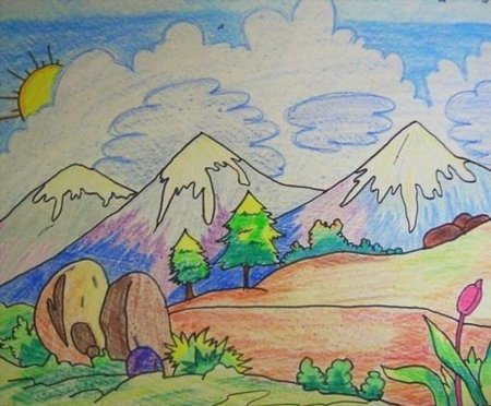 Горы рисование для детей