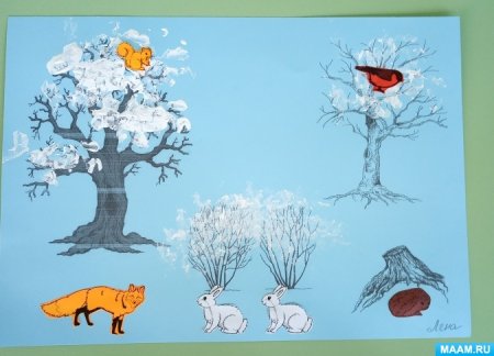 Рисование в средней группе зимующих животных