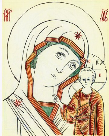 Прорись иконы Казанской Божьей матери