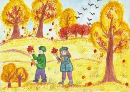 Рисунок осени детский карандашом