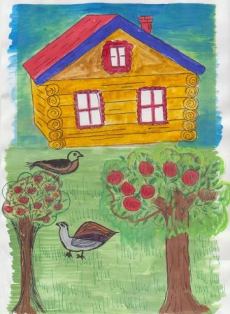 Изба цветными карандашами