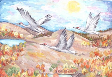 Рисование улетают птицы